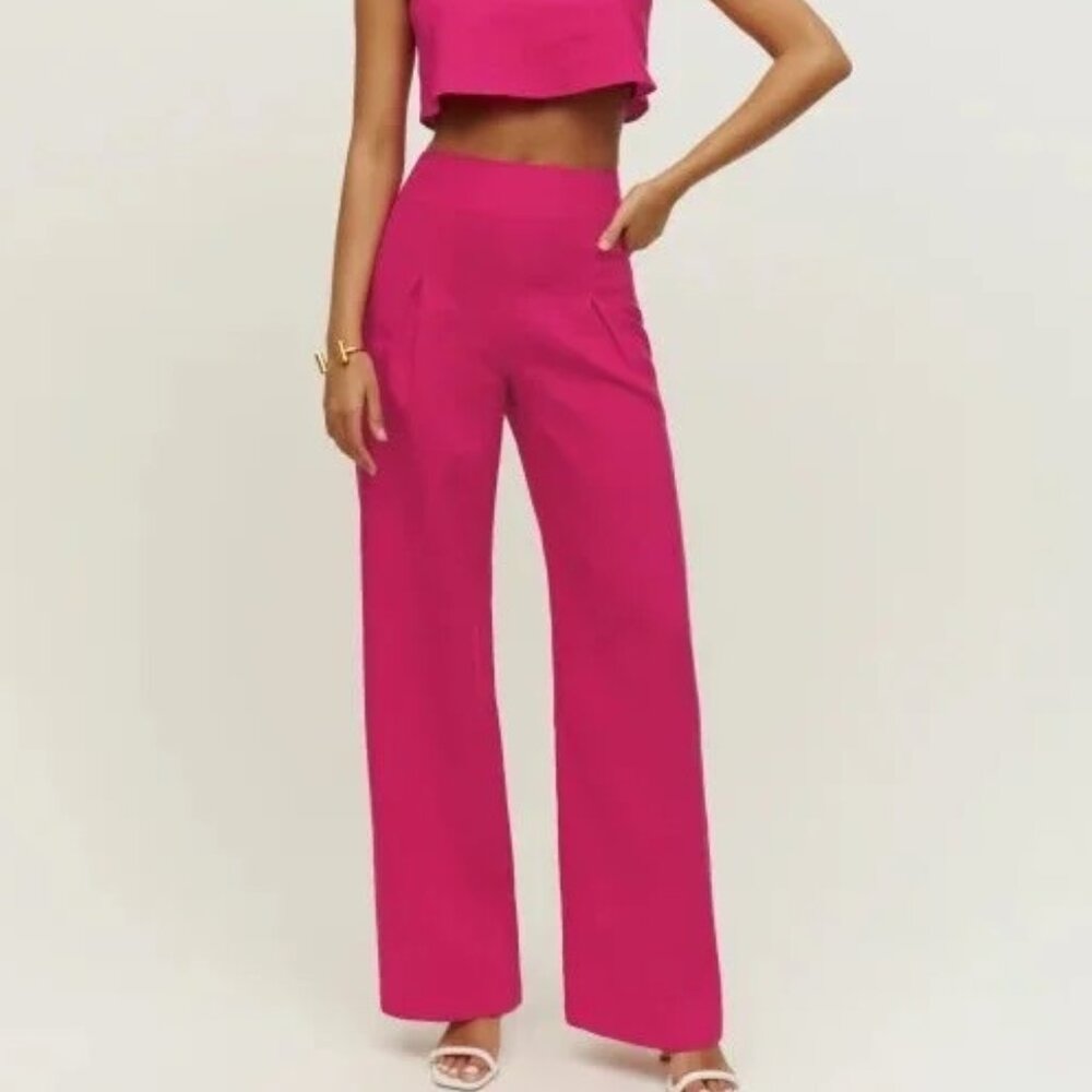 Reformation Cleo Linen Pants - Hot Pink / Corvette Pink Size 10
